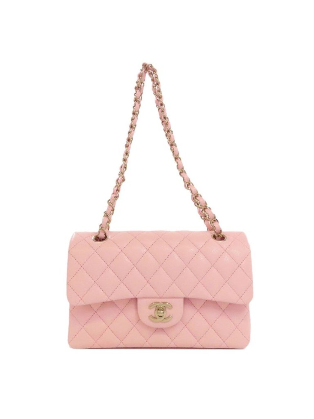 Chanel Quilted Double Flap Gold Shoulder Bag Grained Calfskin